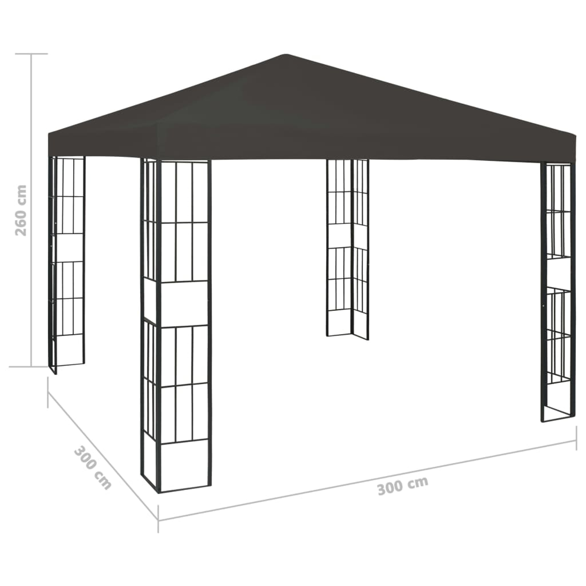 Dunkelgraues Pavillon mit Metallgestell, 300x300x260 cm.