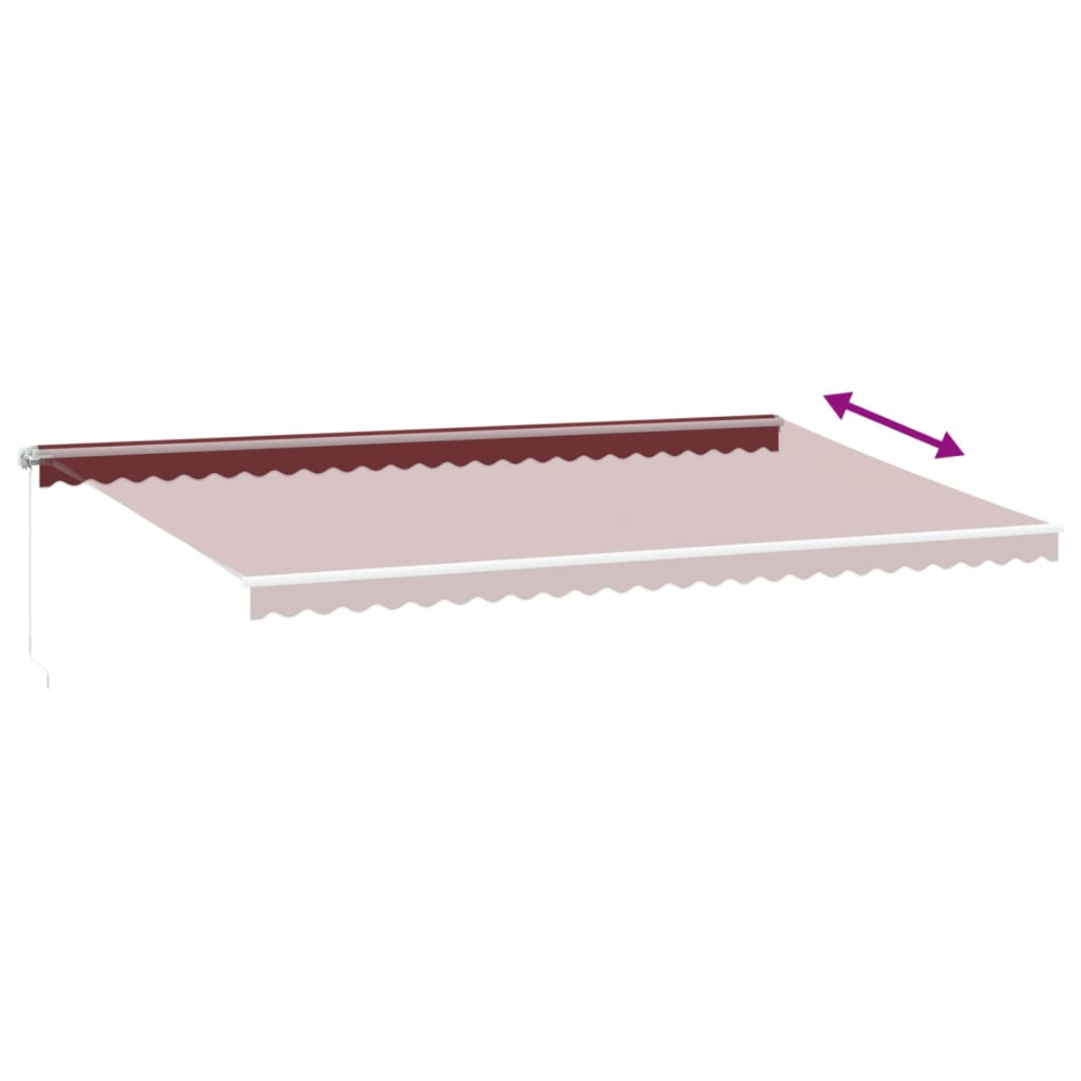 Un tessuto da tenda da sole spiegato color rosa cipria con bordo marrone.