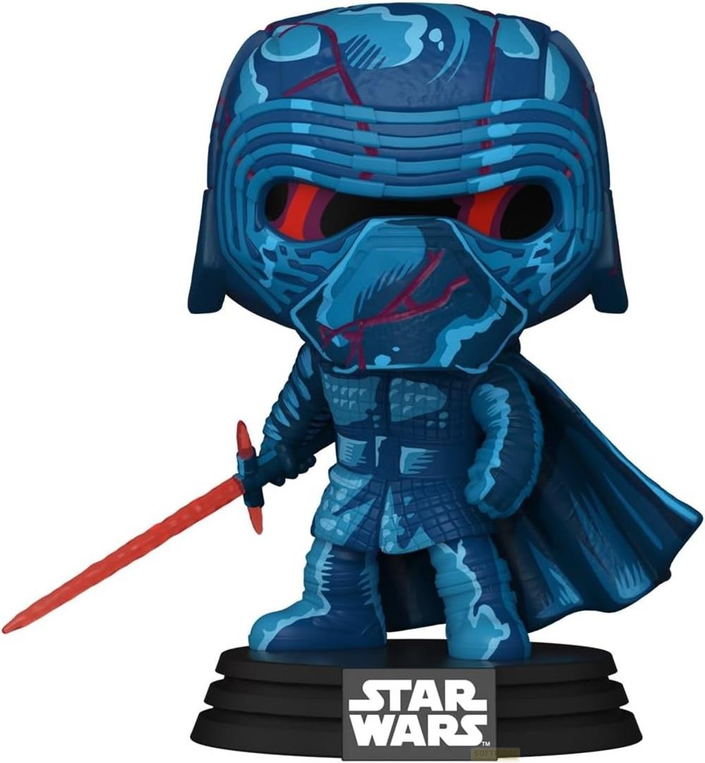 Kylo Ren Funko Pop Figur in Blau mit rotem Lichtschwert auf schwarzem Sockel.