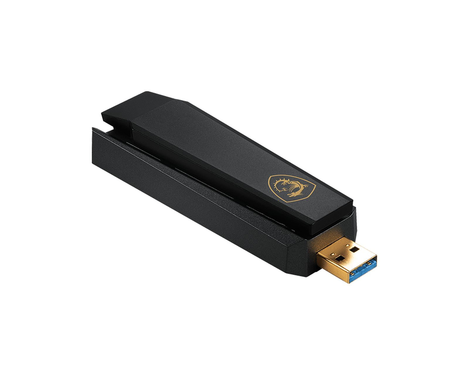 Black USB adapter with a gold dragon logo and a blue USB connector.