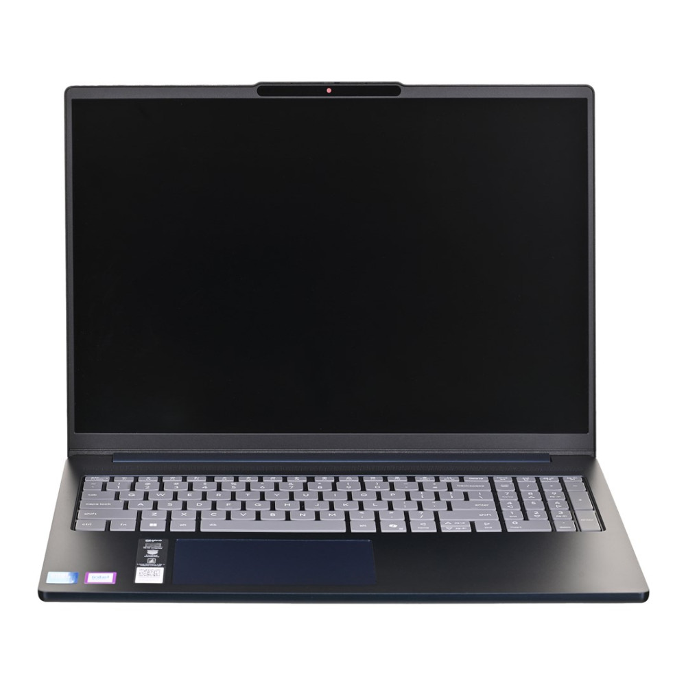 Otwarty, ciemny laptop z klawiaturą i touchpadem.