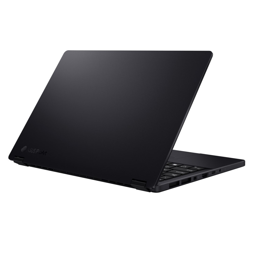 Czarny laptop z logo ASUS ProArt. Otwarty, widoczna klawiatura.