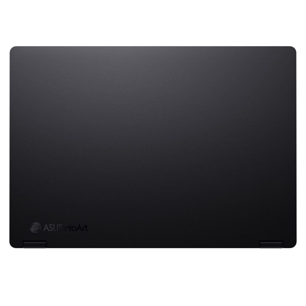 Zamknięty czarny laptop z logo Asus ProArt w lewym dolnym rogu.