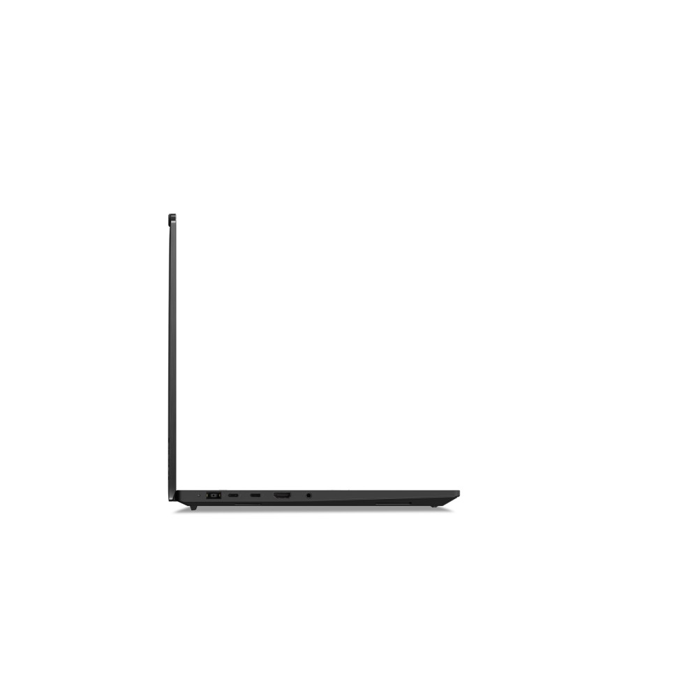 Zamknięty czarny laptop w profilu pokazujący porty.
