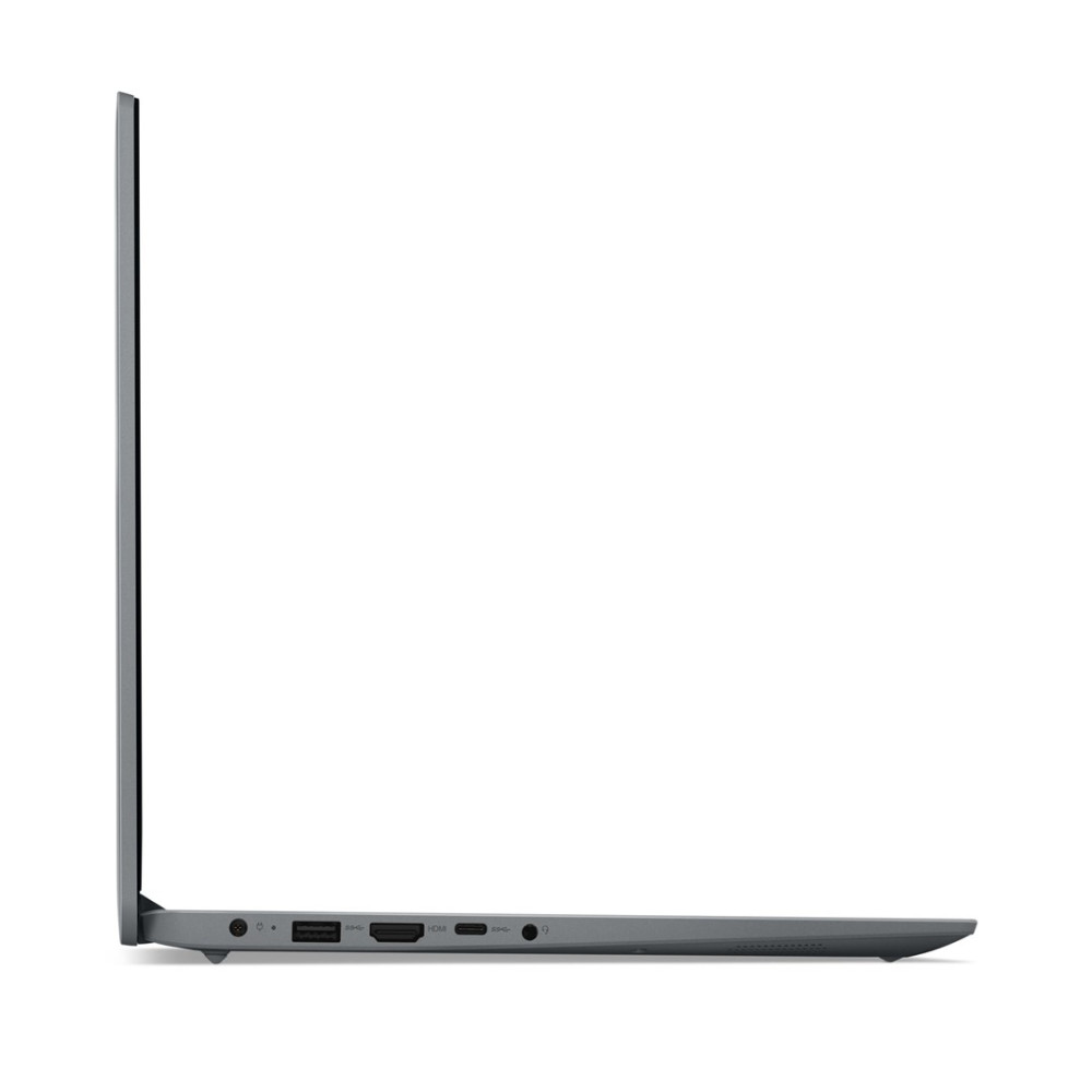 Widok z boku szarego laptopa pokazujący porty USB i HDMI.