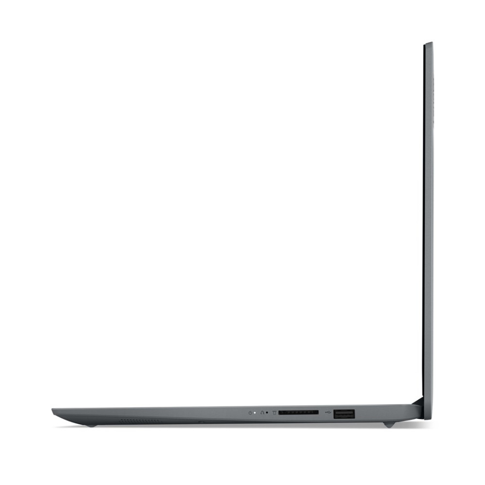 Szary laptop w profilu z portami z boku.