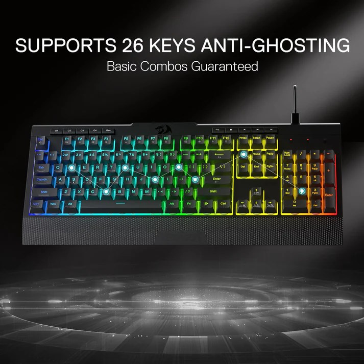 Gökyüzü RGB aydınlatmalı, anti-ghosting metinli siyah klavye.