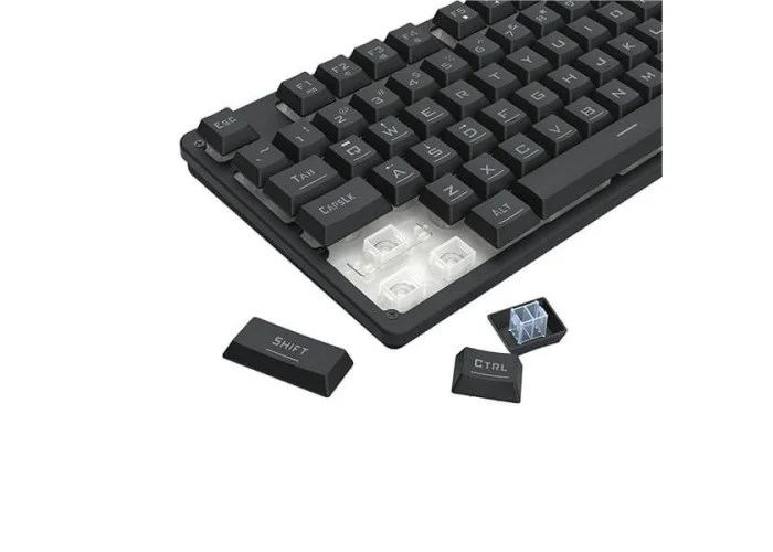 Shift ve Ctrl gibi çıkarılmış tuşları olan siyah klavye.