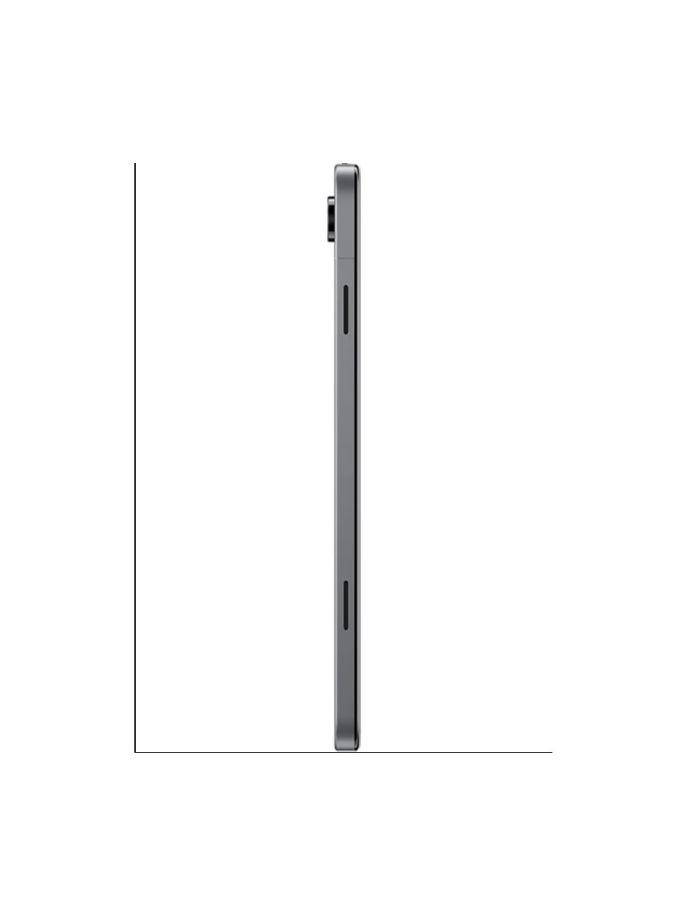 Gri tablet profilden, kamera ve şarj portu görünüyor.