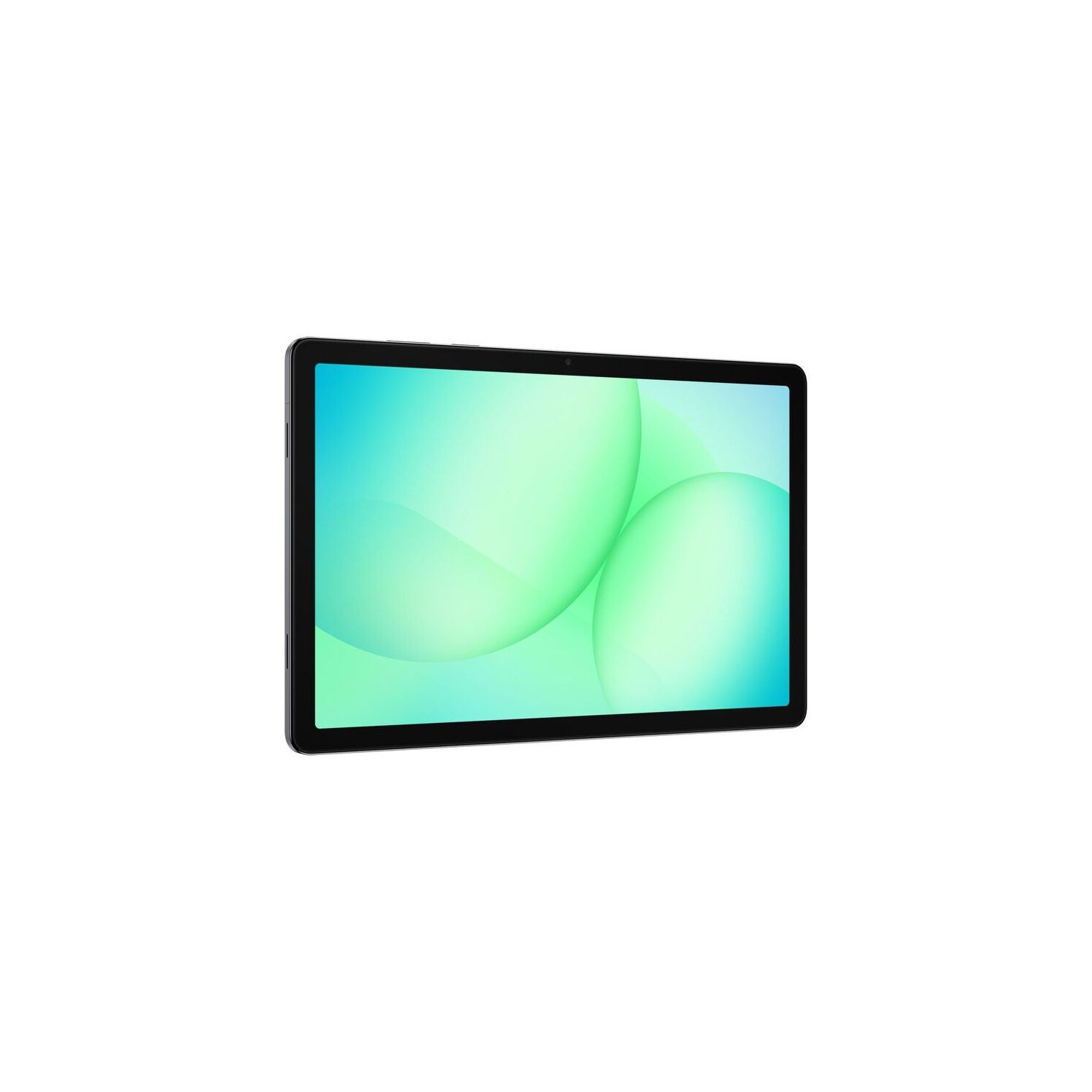 Yeşil ve turkuaz arka planlı siyah tablet.