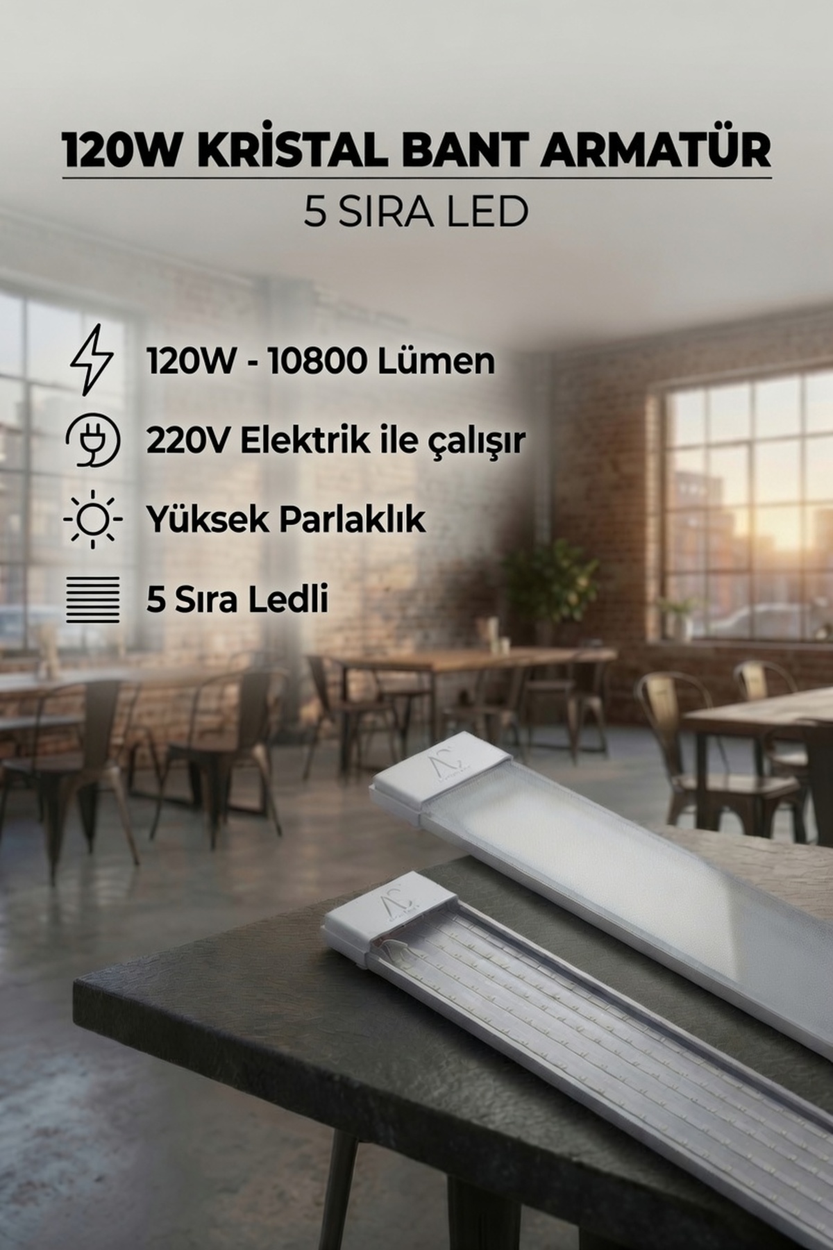 120W Kristal bant armatür, 5 sıra LED, 10800 Lümen.