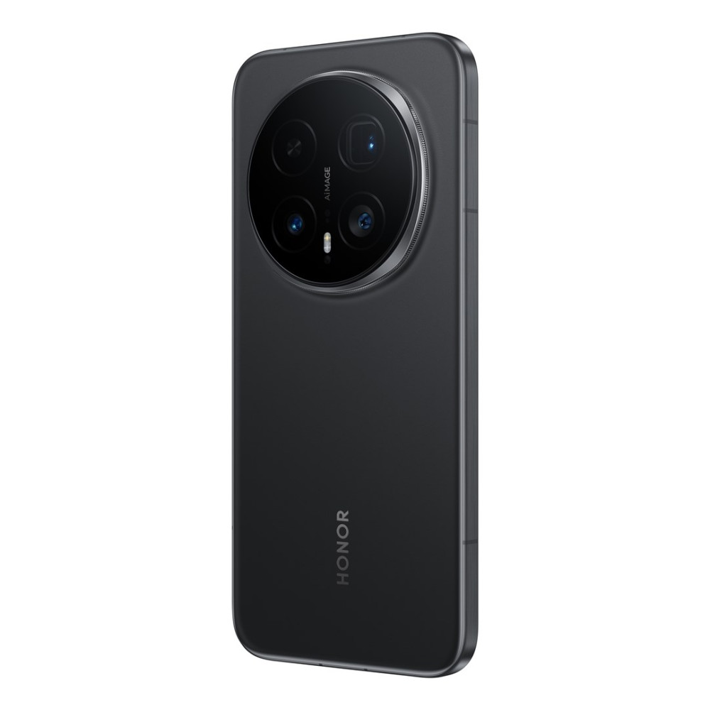 Czarny smartfon Honor z okrągłym modułem aparatu z tyłu.