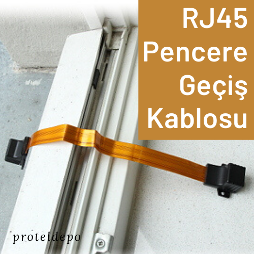 Pencere geçişi için düz, turuncu RJ45 kablosu.