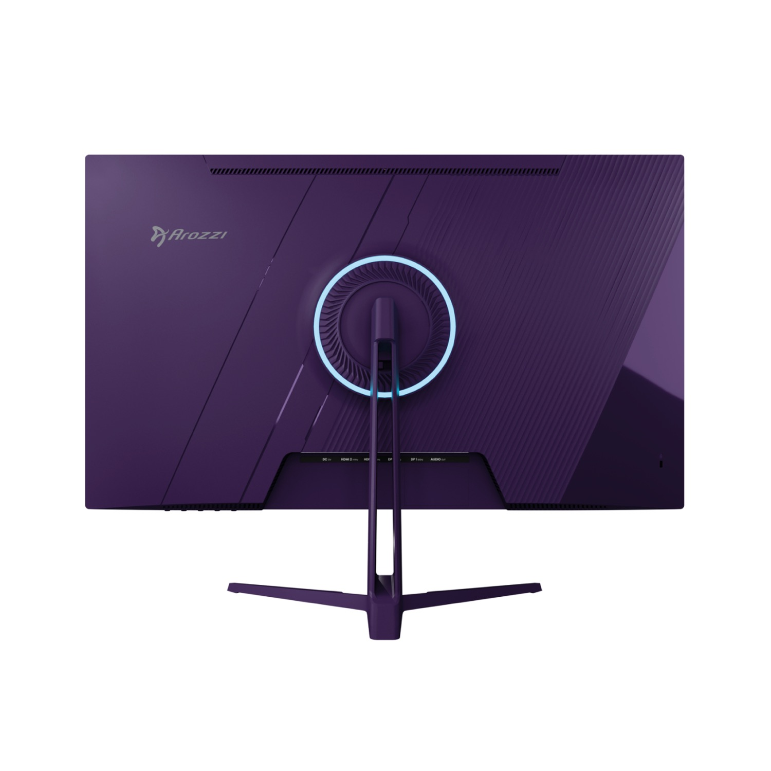 Retro monitor viola con logo Arozzi e anello illuminato.