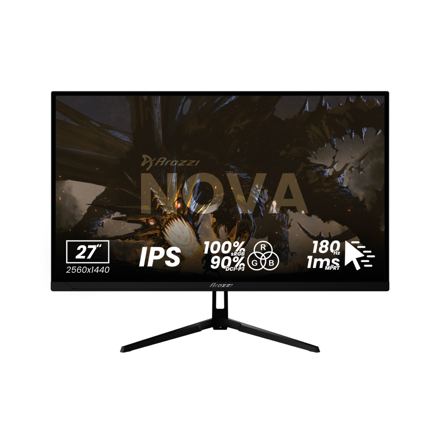Czarny monitor gamingowy Arozzi NOVA 27" IPS 180Hz 1ms MPRT.