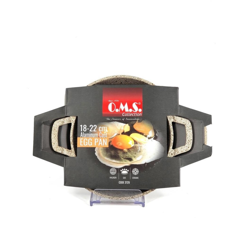 O.M.S. döküm alüminyum yumurta tavası, 18-22 cm, kulplu, halojen, gaz, seramik için.