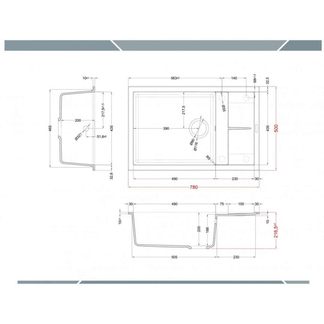 Disegni tecnici di un lavello con dimensioni e angoli.