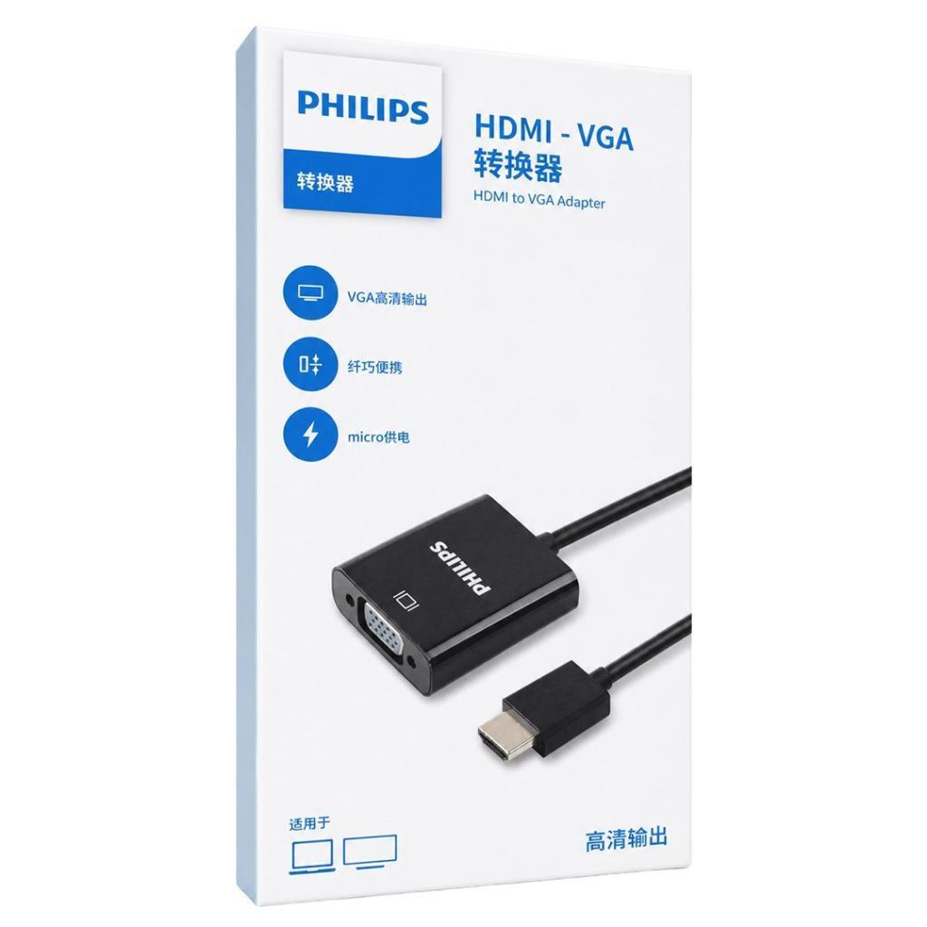 Philips HDMI - VGA adaptörü, VGA bağlantı noktası ve USB-C konektörlü.