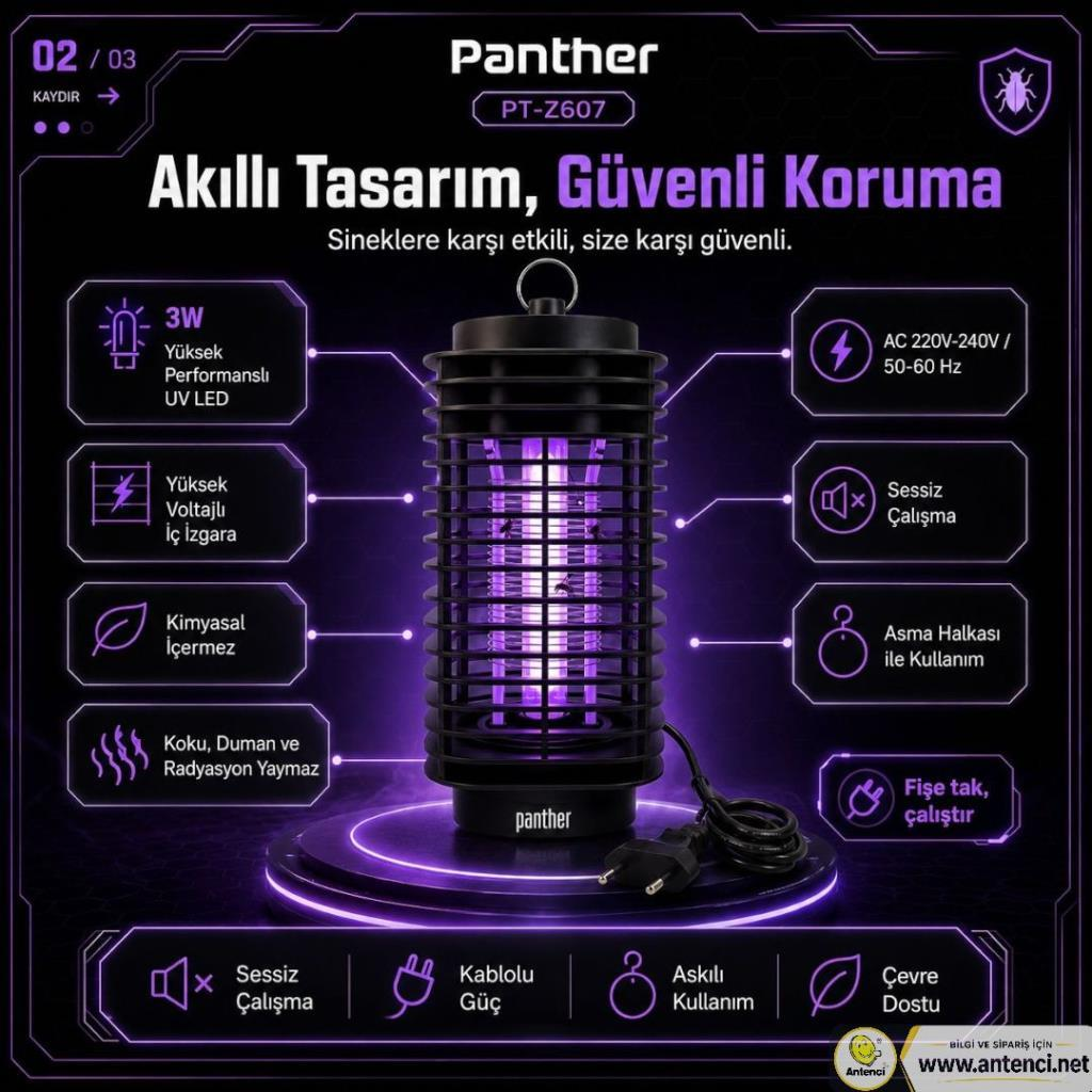 UV ışıklı siyah böcek öldürücü, iç mekan kullanımı için tasarlanmış ve fişli olarak gelir.