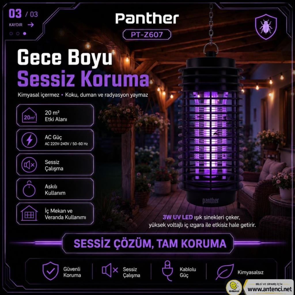Gece kullanımı için tasarlanmış mor UV ışıklı siyah bir böcek öldürücü.