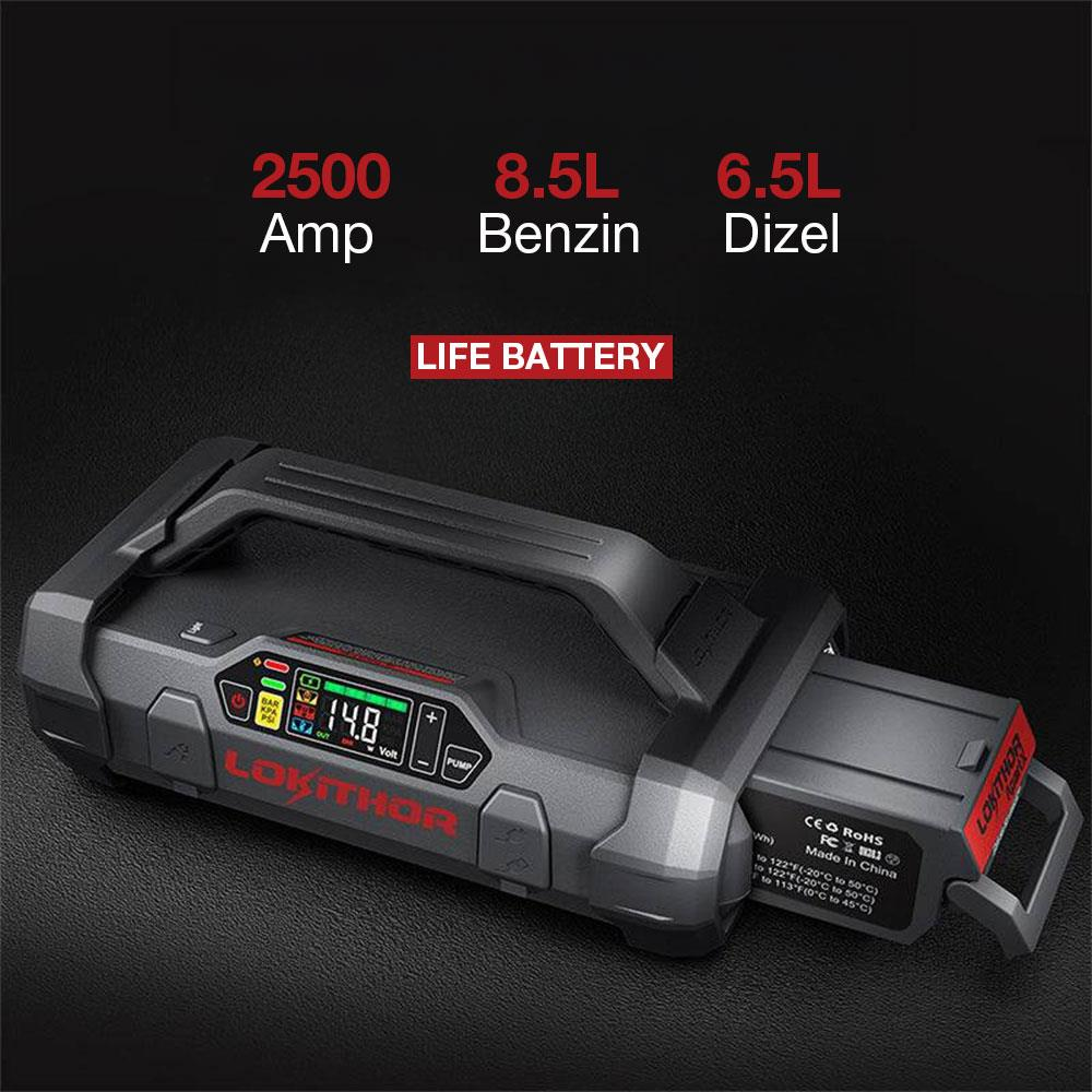 Un avviatore LOKITHOR con display digitale (14.8 Volt) e maniglia.