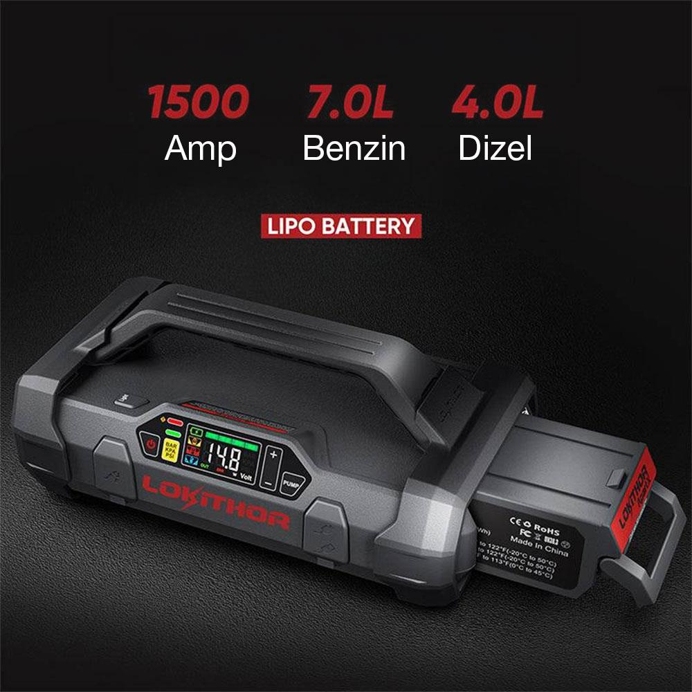 Avviatore LOKITHOR con batteria LIPO, 1500 Ampere, per benzina 7.0L/diesel 4.0L.