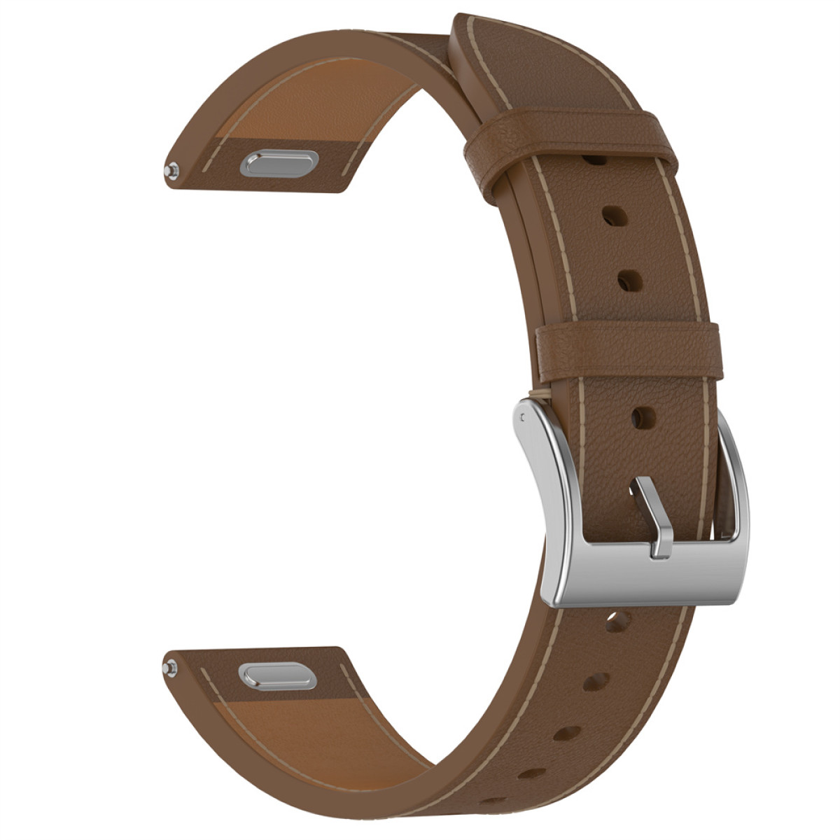 Braunes Lederarmband für eine Uhr mit silberner Schnalle und Nähten.