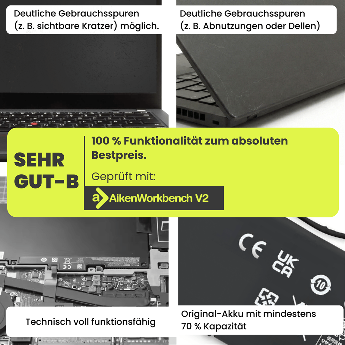 Laptop mit Gebrauchsspuren, 100% funktionsfähig, geprüft, mit Akku.