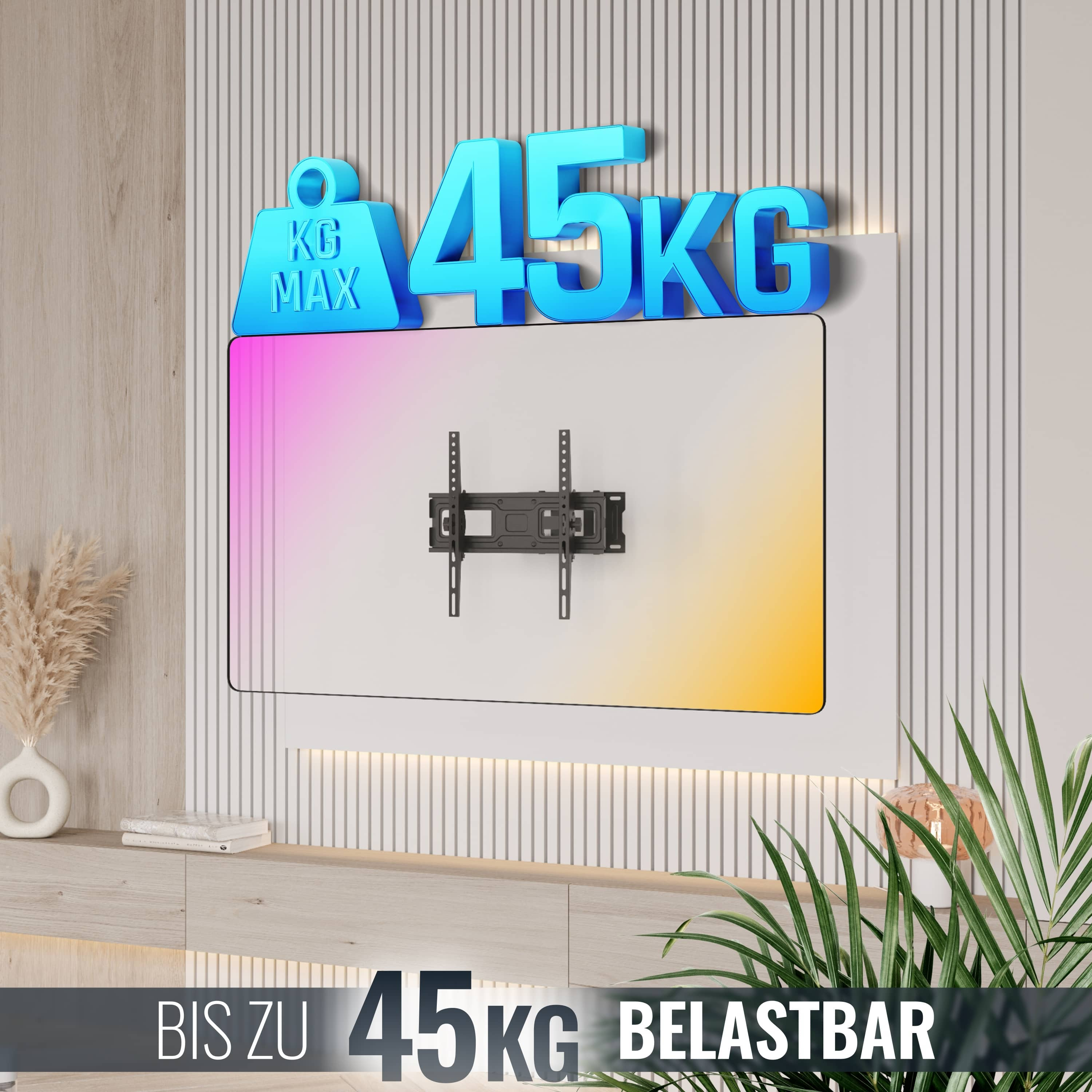 Schwarze Wandhalterung mit blauen 45KG MAX-Buchstaben.