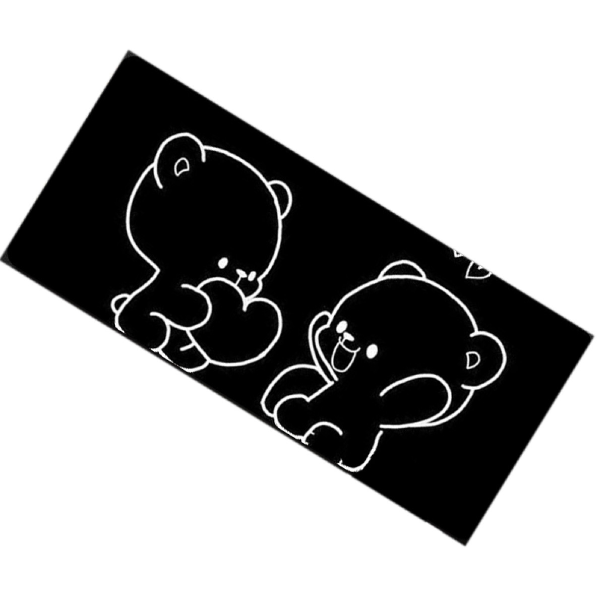 Zwei weiße Teddybären-Umrisse auf schwarzem Hintergrund. Einer hält ein Herz.