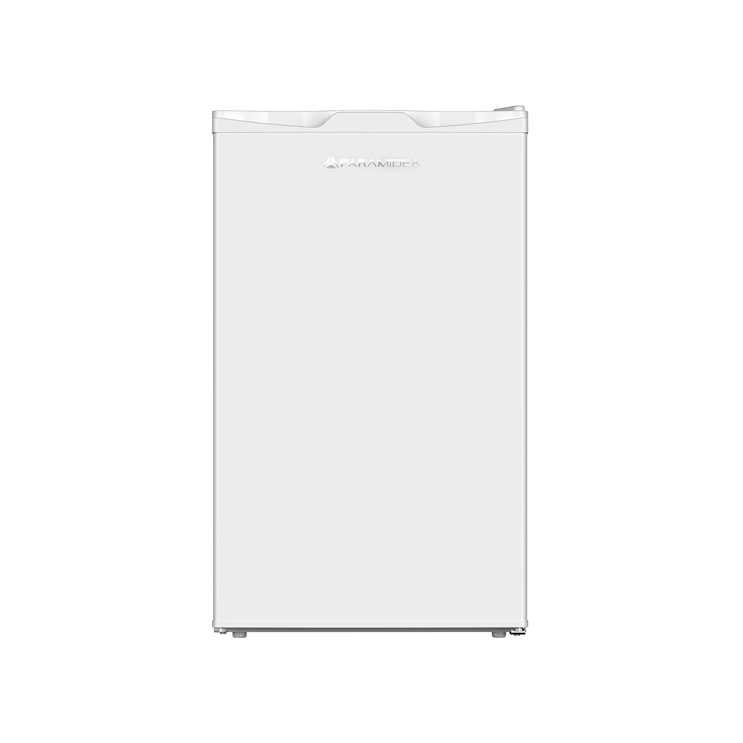 Un frigorifero verticale bianco con logo argentato in alto.