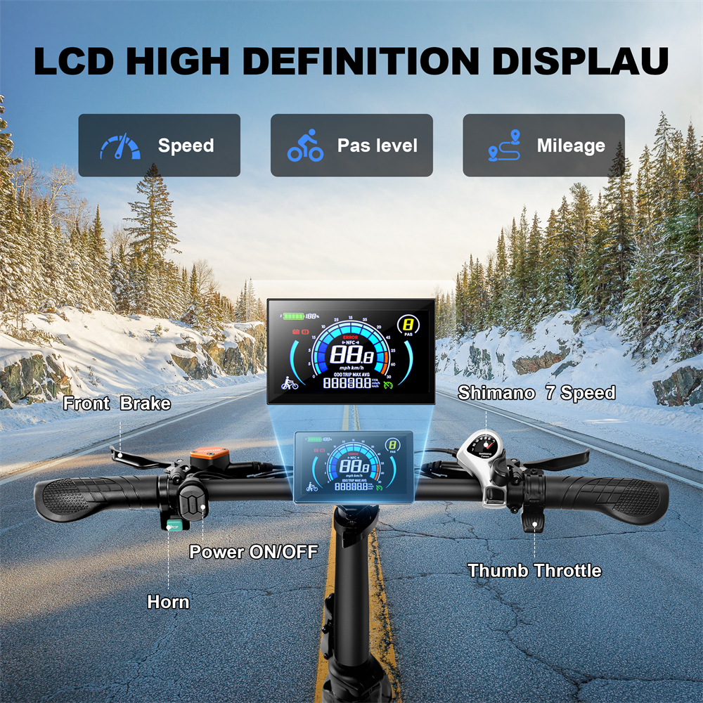 Pantalla LCD de bicicleta mostrando velocidad, nivel PAS y kilometraje.