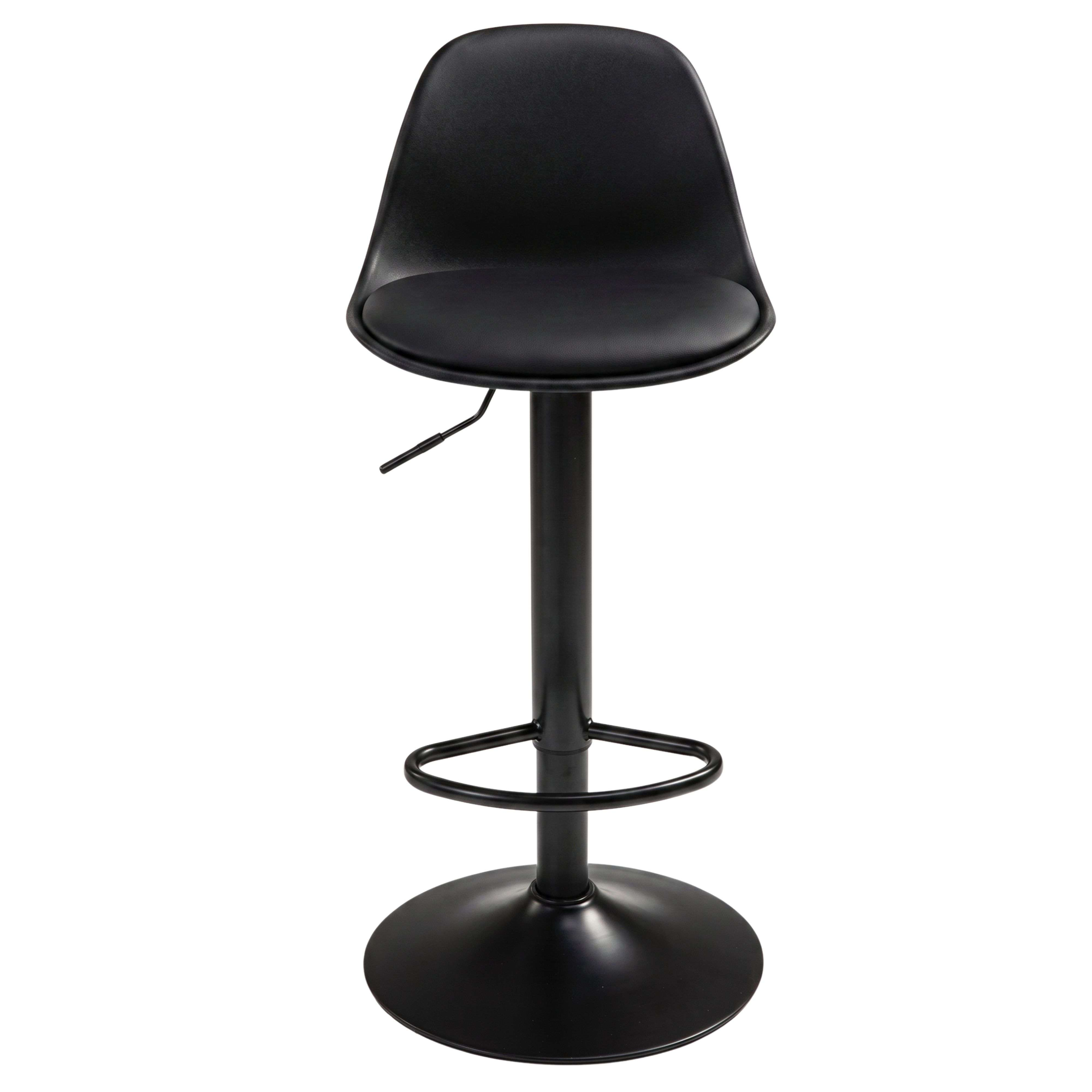 Taburete de bar negro con altura ajustable y reposapiés.