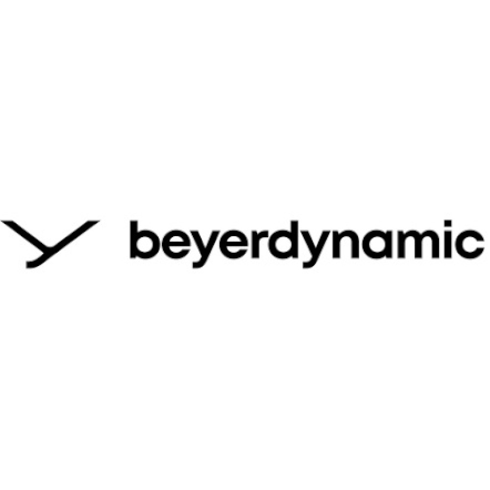 Logo beyerdynamic ze stylizowanym ptakiem i nazwą marki.