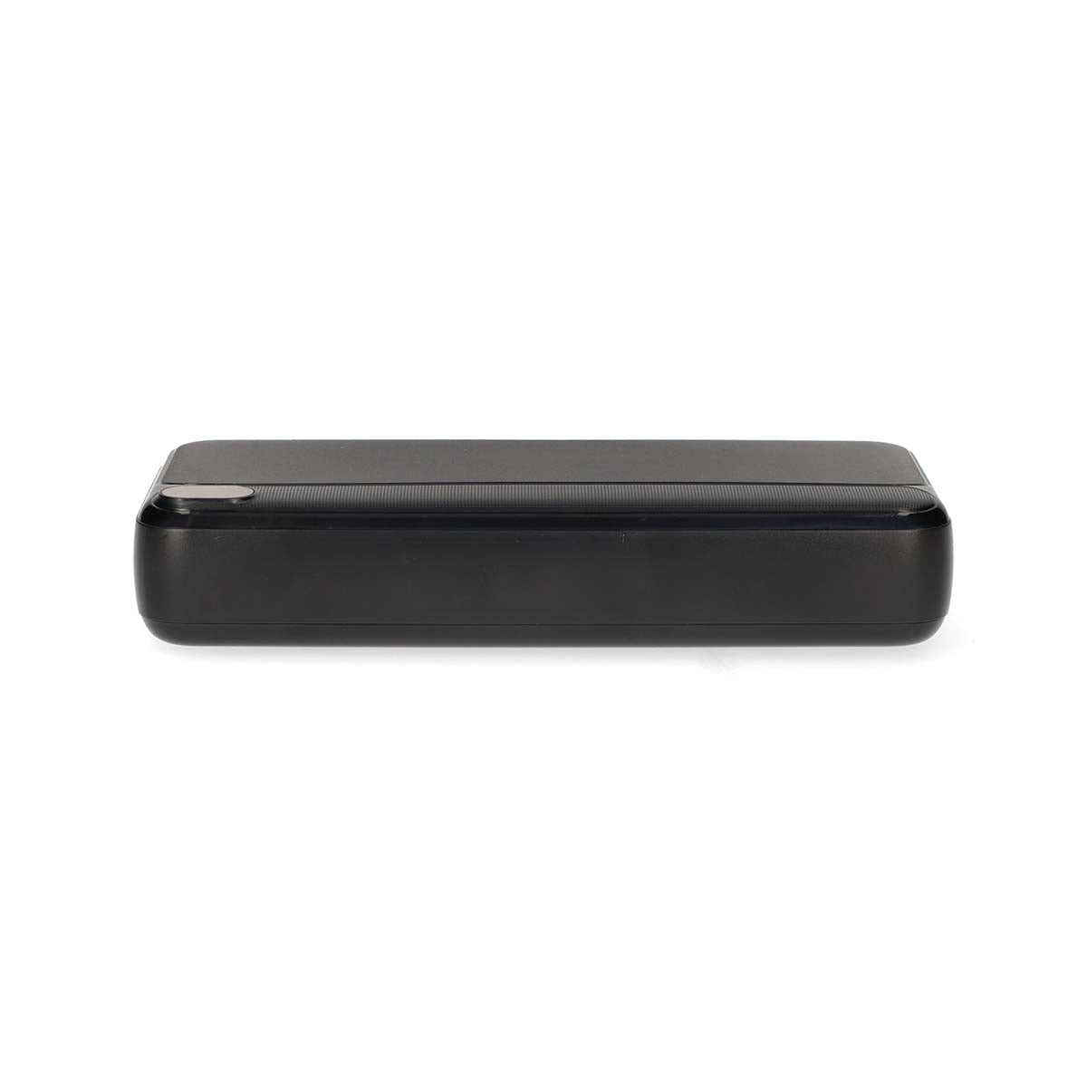A black, rectangular electronic device with a textured surface.