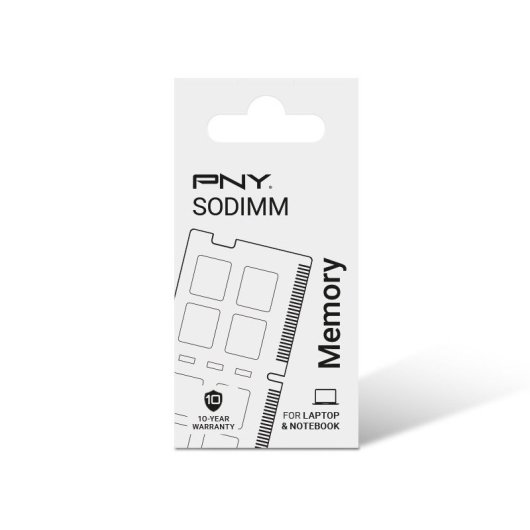 Opakowanie pamięci PNY SODIMM, z 10-letnią gwarancją.
