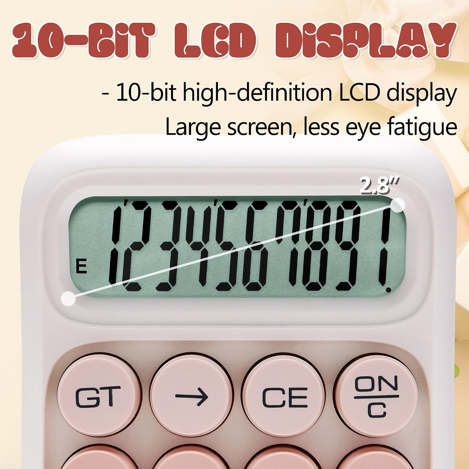 Ein Taschenrechner mit 10-Bit-LCD-Display, das die Zahl 1234567891 anzeigt.