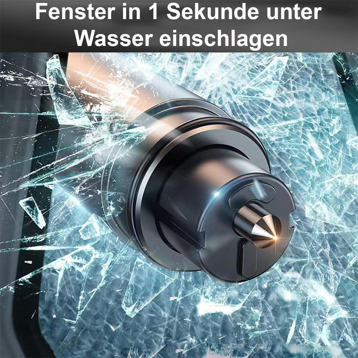 Ein Fensterzerkleinerer schlägt durch zerbrochenes Glas.