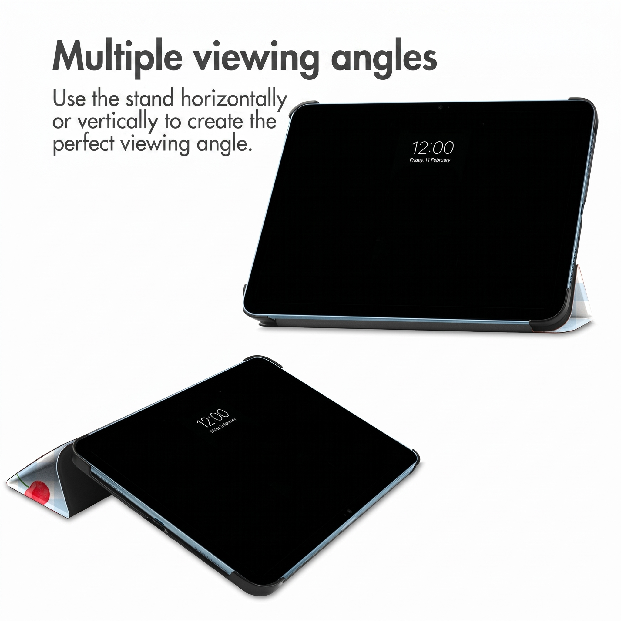 Twee tablets getoond vanuit verschillende hoeken, één verticaal en één horizontaal.