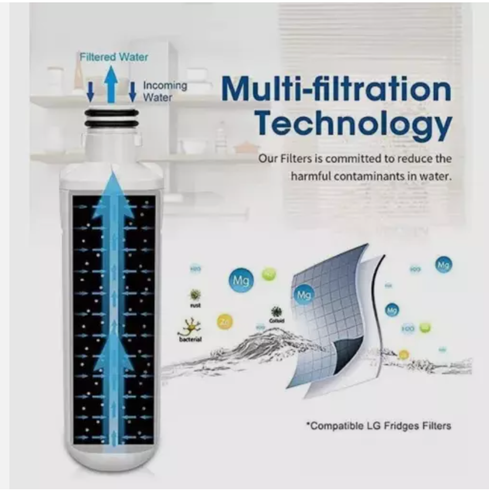 Wasserfilter-Technologie mit mehrstufiger Filtration zur Reduzierung von Schadstoffen.