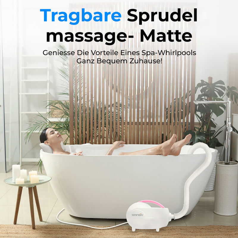 Frau entspannt in einer Badewanne, eine Sprudelmatte ist angeschlossen.