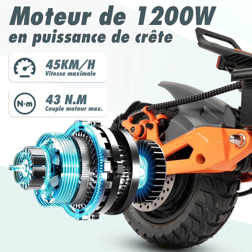 Vista esplosa motore 1200W, 45 km/h velocità max, 43 N.M coppia max.