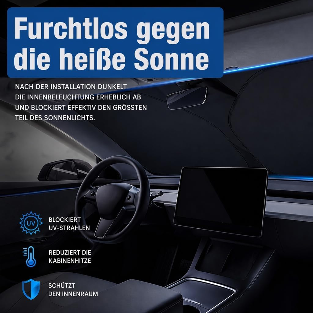 Innenraum eines Autos mit Sonnenschutz, der UV-Strahlen blockiert.