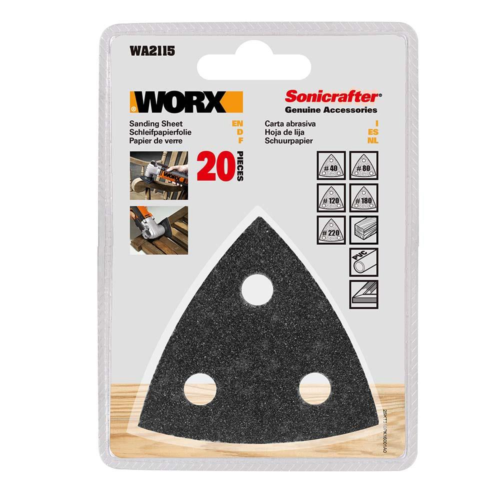 Sonicrafter için 20 Worx zımpara yaprağı ambalajı.
