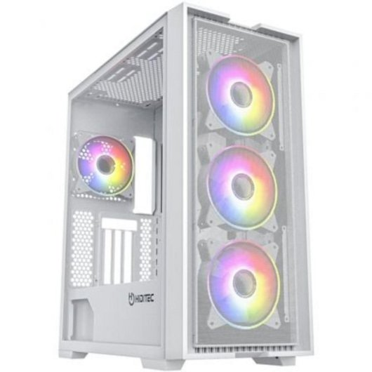 Una caja de computadora blanca con ventiladores RGB.