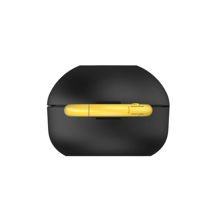 Custodia nera con uno stilo giallo all'interno.
