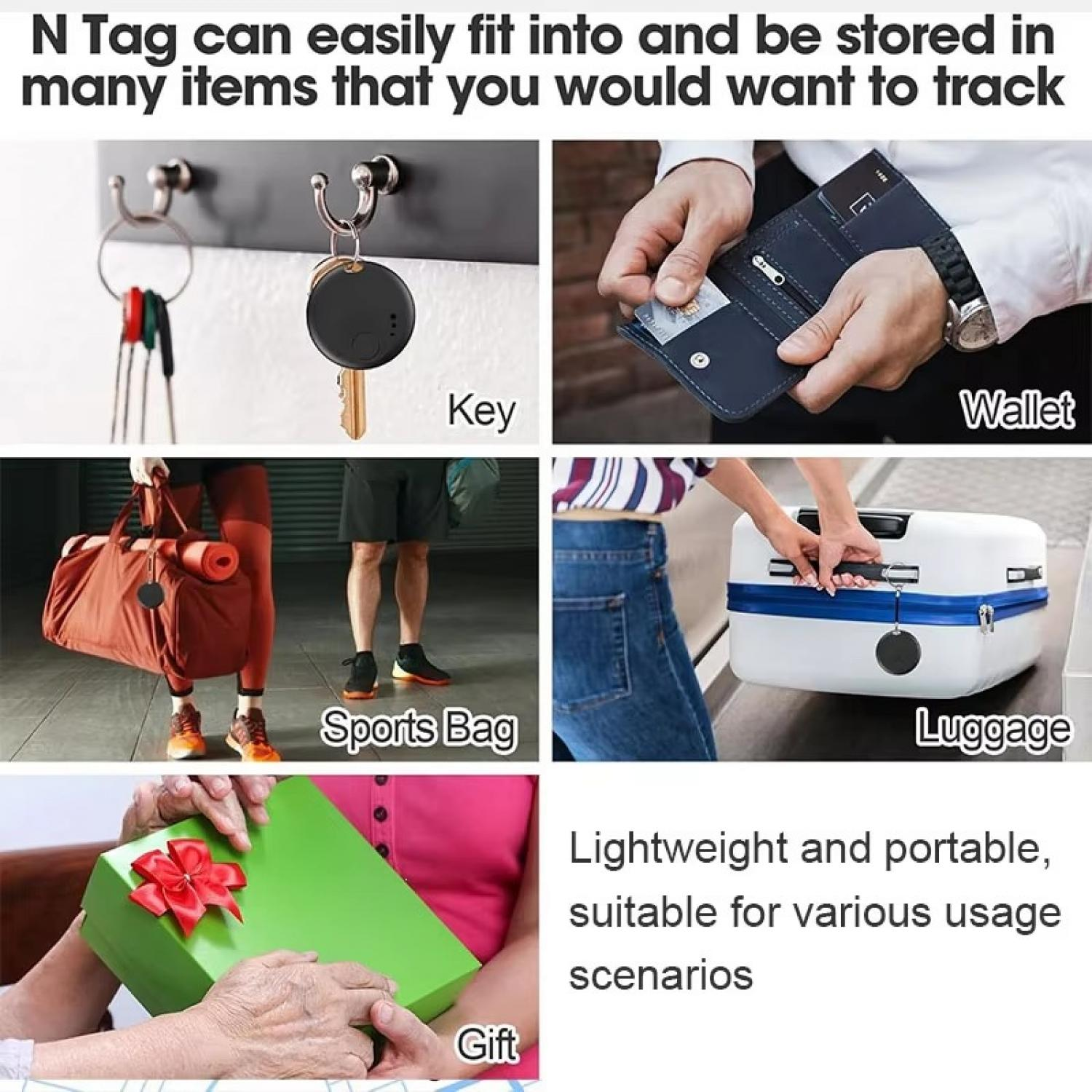 N Tag an Schlüsseln, Geldbörse, Sporttasche, Gepäck und Geschenk. Leicht & tragbar.