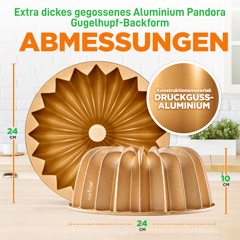 Gugelhupf-Backform aus Aluminiumguss, 24cm Durchmesser und 10cm Höhe.