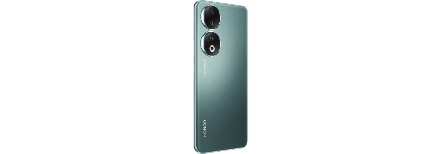 İki kameralı ve HONOR logolu, turkuaz renkli akıllı telefonun arkası.