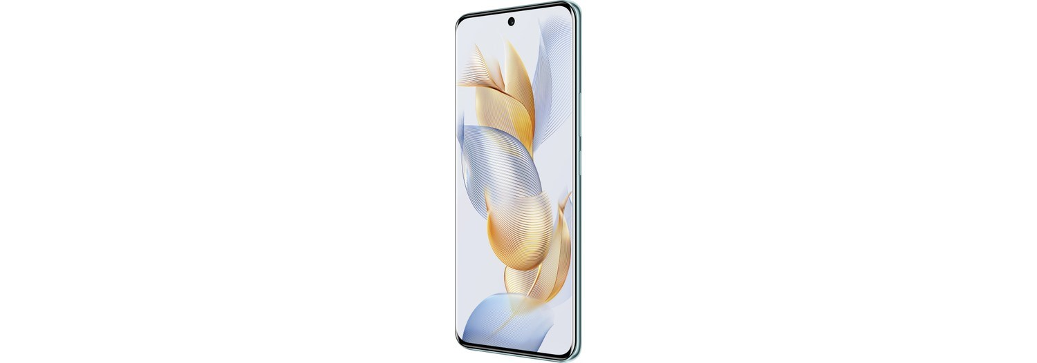 Ekranında soyut, dönen desen gösteren açık yeşil bir akıllı telefon.